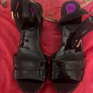 Dark Brown Patent Open-Toe Women’s Heeled Sandals - Size 8.5